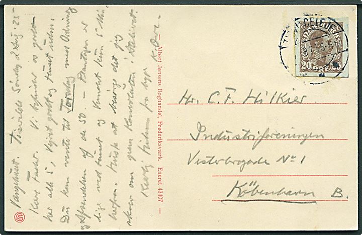 20 øre Chr. X helsagsafklip på brevkort fra Tidsvildeleje d. 2.8.1925 til København.
