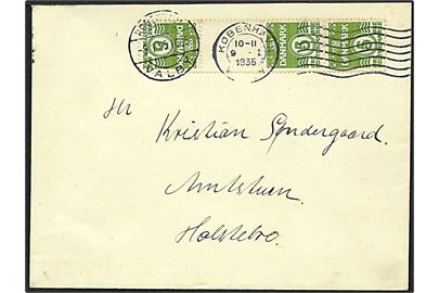 5 øre grøn bølgelinie Tête-Bêche på brev fra København d. 9.1.1935 til Holstebro.