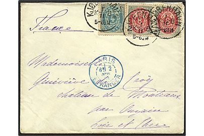 4 og 8 øre tofarvet på brev fra København d. 1.11.1884 til Paris, Frankrig.