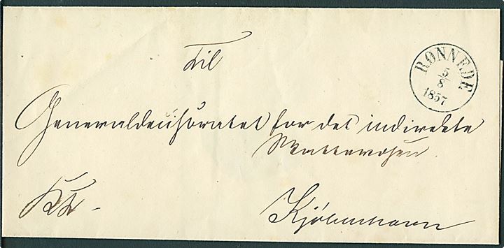 1857. Tjenestebrev med antiqua Rønnede d. 5.8.1857 til Kjøbenhavn.