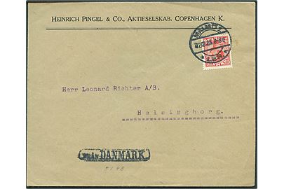 20 øre Chr. X på brev fra København annulleret med svensk stempel i Malmö 1 d. 22.12.1926 og sidestemplet Från Danmark til Helsingborg, Sverige.
