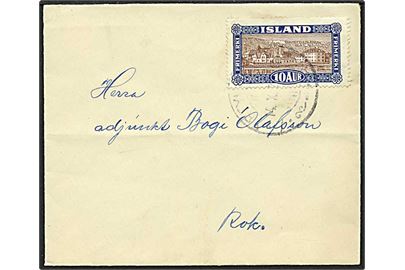 10 aur blå/brun landsskabsserie på lokalt sendt brev fra Reykjavik, Island, d. 14.10.1929.