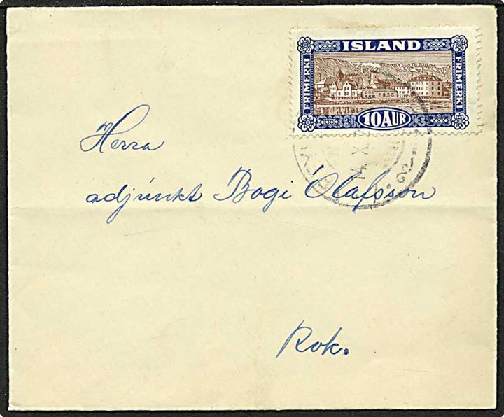 10 aur blå/brun landsskabsserie på lokalt sendt brev fra Reykjavik, Island, d. 14.10.1929.