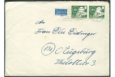 10 pfg. München udstilling i parstykke og 2 pfg. Berlin Notopfer på brev fra Heidelberg d. 7.7.1953 til Augsburg.