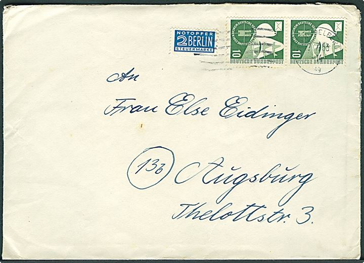 10 pfg. München udstilling i parstykke og 2 pfg. Berlin Notopfer på brev fra Heidelberg d. 7.7.1953 til Augsburg.