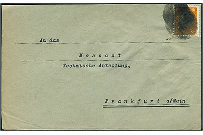 50 pfg. Tjenestemærke annulleret med sort stumt stempel til Frankfurt ca. 1945. Afkortet i toppen.