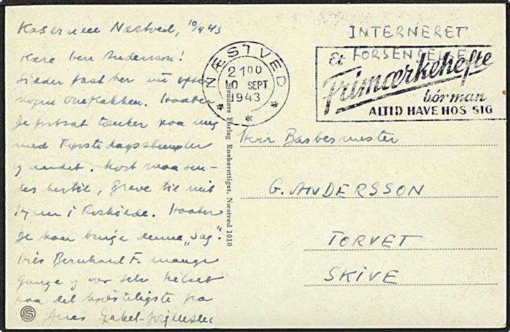Interneret forsendelse fra Næstved d. 10.9.1943 til Skive.