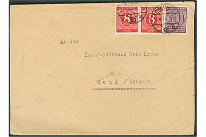 Sachsen 60 pfg. lokal udg. og 8 prg. Allieret Besættelse i parstykke på brev fra Chemnitz d. 27.4.1946 til Int. Røde Kors i Geneve, Schweiz.