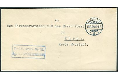 Ufrankeret tjenestebrev fra Kgl. Pr. Spezialkommission stemplet Danzig d. 14.6.1909 til Rheda.