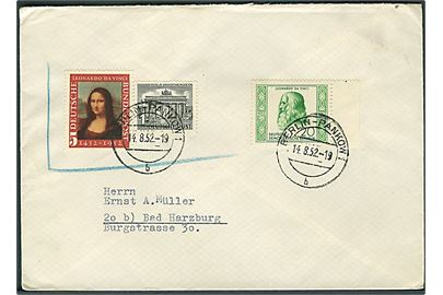 DDR, Berlin og Vesttyskland udg. på blandingsfrankeret brev fra Berlin d. 14.8.1952 til Bad Harzburg.