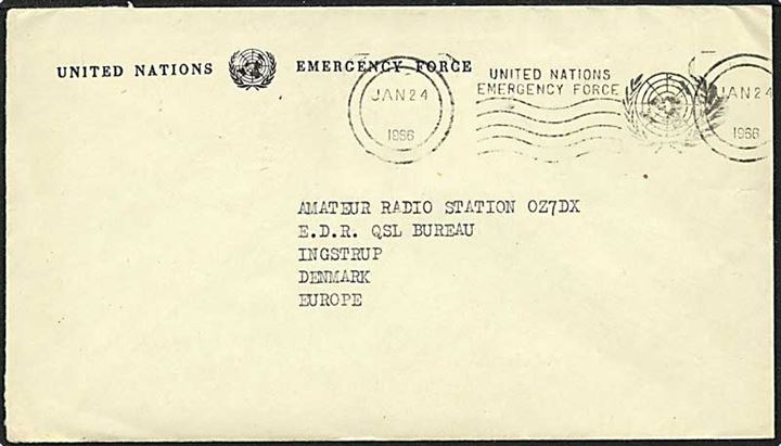 FN post fra Beirut, Libanon, d. 24.1.1966 til Ingstrup.