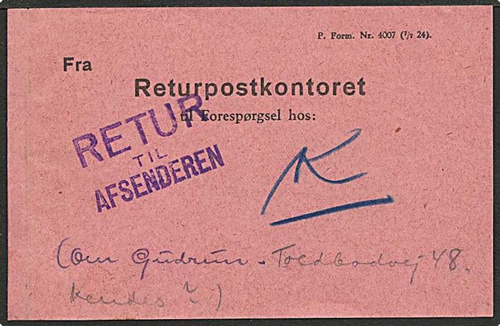 15 øre rød karavel på postkort fra København d. 17.9.1930 til Soheveningen, Holland. Returneret og vignet til returpostkontoret.