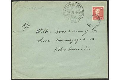 20 øre rød Chr. X på brev fra Solmundefjord d. 16.1.1946 til København. Solmundefjord stjernestempel.