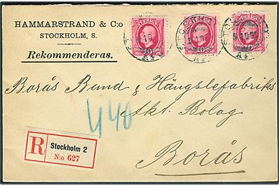 10 öre Oscar (3) på anbefalet brev fra Stockholm d. 5.10.1905 til Borås.