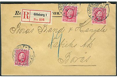 10 öre Oscar (3) på anbefalet brev fra Göteborg d. 31.8.1903 til Borås.