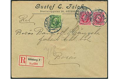 5 öre og 10 öre (2) Oscar på anbefalet brev fra Göteborg d. 8.4.1907 til Borås.