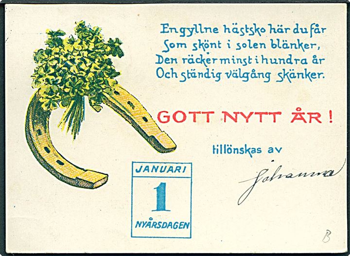 5 öre Gustaf (2) på lille nytårskort fra Simrishamn d. 31.12.1920 til Malmö.