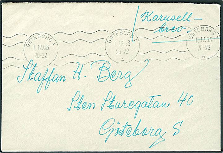 Ufrankeret Karusell-brev sendt lokalt i Göteborg d. 1.12.1963.