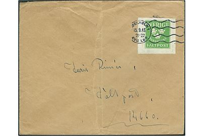 Fältpost Svarmærke på brev fra Stockholm d. 13.9.1943 til soldat ved Fältpost 14660. Fold.