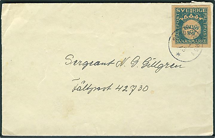 Fältpost Svarmærke på brev fra Sundbyberg d. 25.1.1943 til soldat ved Fältpost 42730.