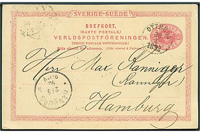 10 öre helsagsbrevkort stemplet Ottebol d. 30.4.1892 til Hamburg, Tyskland.