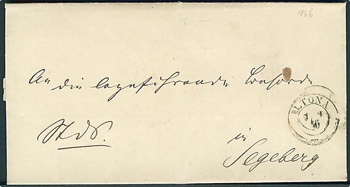 1866. Ufrankeret tjenestebrev fra Altona d. 9.2.1866 til Segeberg.