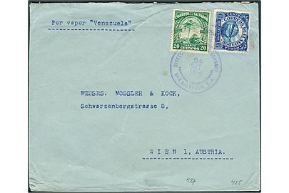 6 c. og 20 c. på brev fra El Salvador d. 24.9.1924 til Wien, Østrig. Påskrevet: Par vapor Venezuela.