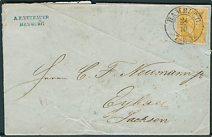 3 Sgr. på brev stemplet Hamburg d. 24.10.1860 til Eylau, Sachsen.