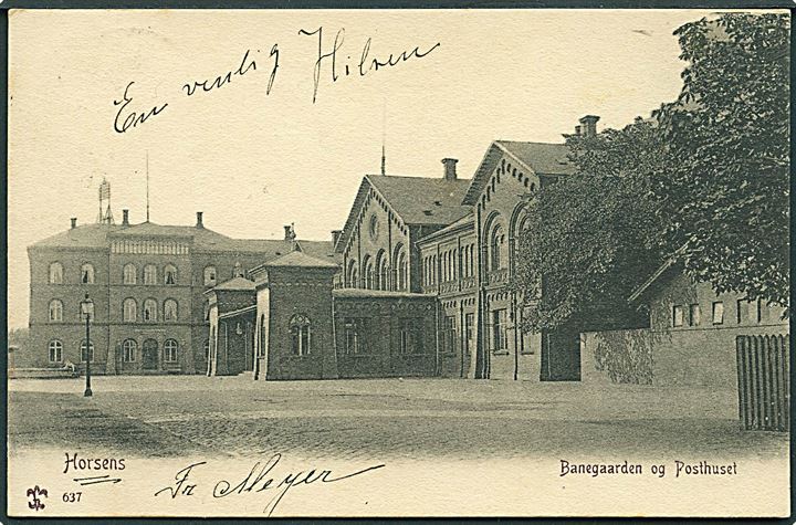 Banegaarden og Posthuset i Horsens. Peter Alstrups no. 637.