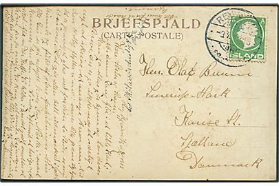 5 aur Chr. IX på brevkort fra Reykjavik d. 9.5.1913 til Karise, Danmark.