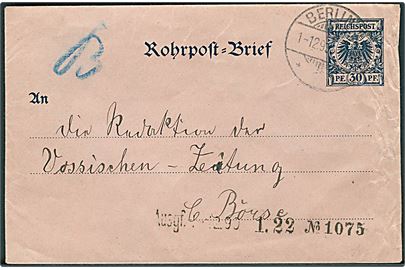 30 pfg. rørpost helsagskuvert sendt lokalt i Berlin d. 1.12.1899.