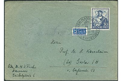 30 pfg. Hannover Exportmesse og 2 pfg. Berlin Notopfer på brev stemplet Hannover Exportmesse d. 24.4.1949 til Goslar.