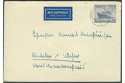 25 pfg. M/S Berlin single på indenrigs-luftpostbrev fra Berlin d. 23.8.1955 til Rinteln/Weser.
