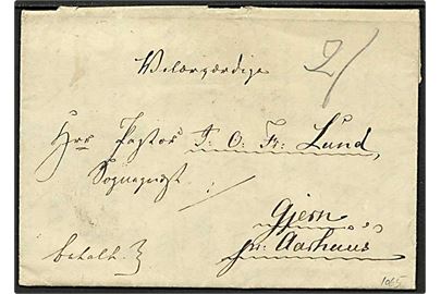 Præfilbrev fra Udby d. 17.3.1845 til Aarhus. Påskrevet 2 med blyant.