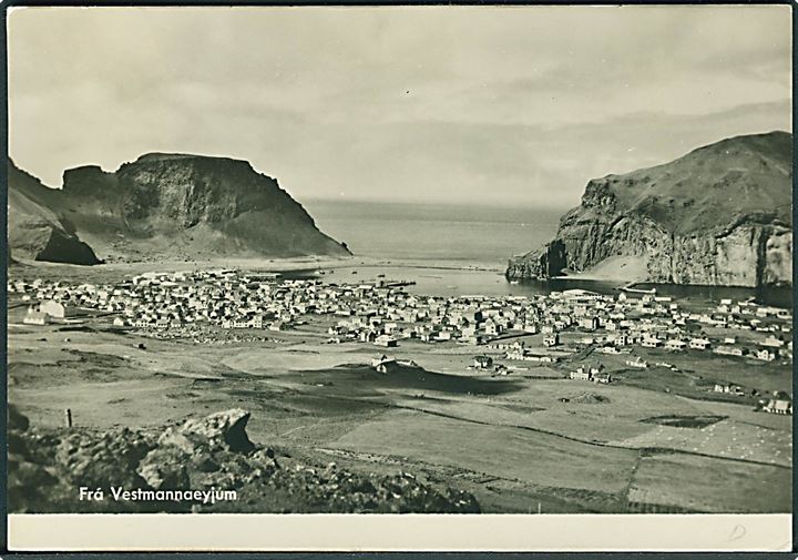 60 aur Geysir på brevkort (Vestmannaøerne) fra Reykjavik d. 23.7.1954 til Kastrup, Danmark.