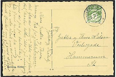 7 øre lysegrøn bølgelinie singelfrankatur på lokalt sendt postkort fra Hammerum d. 30.12.1930.