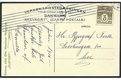 3 øre grå bølgelinie, TF sammenhængende, på lokalt sendt postkort fra Odense d. 24.12.1910.
