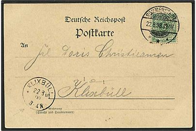 5 pfennig grøn på postkort fra Sommersted d. 22.8.1898 til Klixbüll, Tønder Amt.