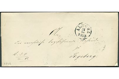 1863. Ufrankeret tjenestebrev fra Altona d. 24.10.1863 via K.D.O.P.A. Hamburg til Segeberg.