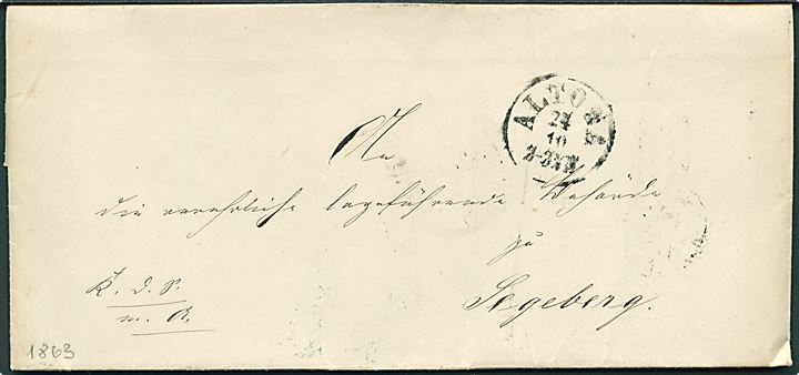 1863. Ufrankeret tjenestebrev fra Altona d. 24.10.1863 via K.D.O.P.A. Hamburg til Segeberg.