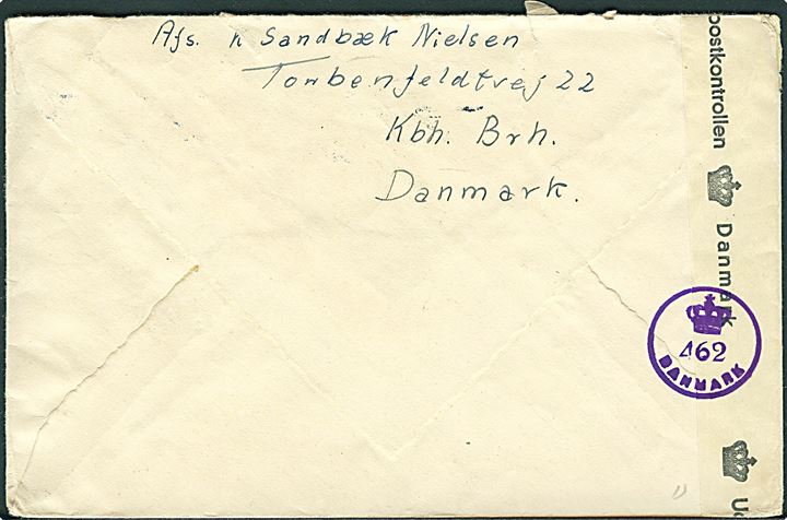 10 øre Chr. X (2) på brev fra København d. 19.7.1945 til Saltsjö-Bo, Sverige. Åbnet af dansk efterkrigscensur (krone)/462/Danmark.