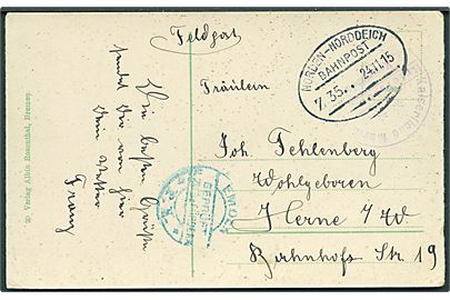 Ufrankeret marinefeltpostbrevkort stemplet Norden - Norddeich Z. 35 d. 24.11.1915. Svagt briefstempel og censur fra Emden.