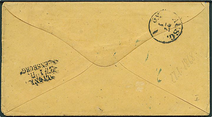 1 gr. på brev annulleret med bureaustempel Altona - Flensburg d. 27.1.1868 med håndskrevet bynavn Nortoft til Flensburg.