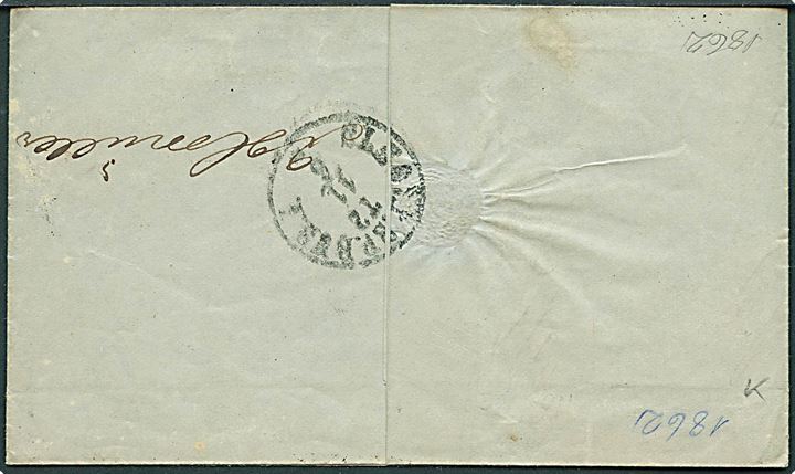 1862. Ufrankeret brev med Postforskud påskrevet Franco 10 og antiqua Flensburg d. 11.6.1862 til Slagelse.