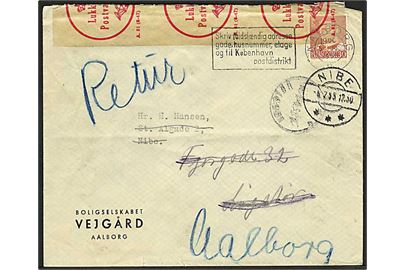 30 øre rød FR. IX på brev fra Aalborg d. 5.7.1955 til Nibe.Brevet åbnet og lukket af postvæsenet.