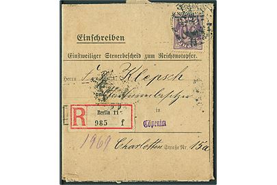 30 pfg. Tjenestemærke på lokalt anbefalet brev i Berlin d. 19.2.1921.
