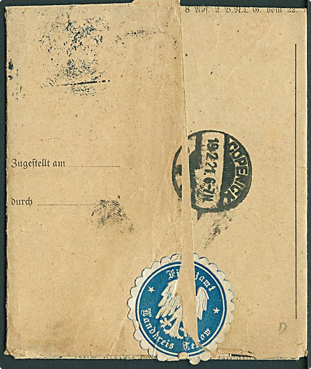 30 pfg. Tjenestemærke på lokalt anbefalet brev i Berlin d. 19.2.1921.