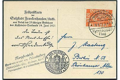10 pfg. Luftpost på Festpostkarte annulleret med flyvningsstempel Frankenhausen (Kyffh.) Kyffhäuser-Flug d. 19.6.1921 til Berlin.