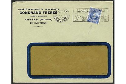 1,75 frank blå på brev fra Anverpen, Belgien, d. 14.6.1930. Mærket med perfin C F.