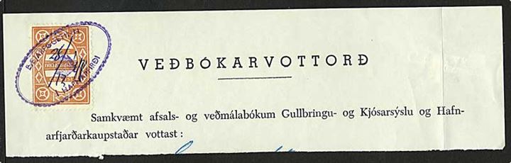 1 kr. orange stempelmærke på papirstykke fra d. 28.12.1948.